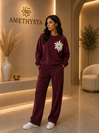 Compleuri elegante - Compleu dama cu pantaloni si bluza cu floare statement