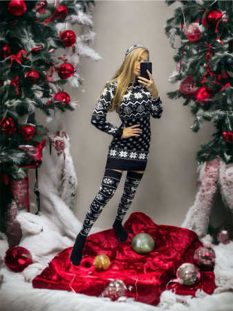 Compleu Dama de Sarbatori - Craciunita Set Rochie Ciorapi si Caciula [3]