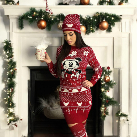 Compleu Dama de Sarbatori - Craciunita Set Rochie Ciorapi si Caciula [2]