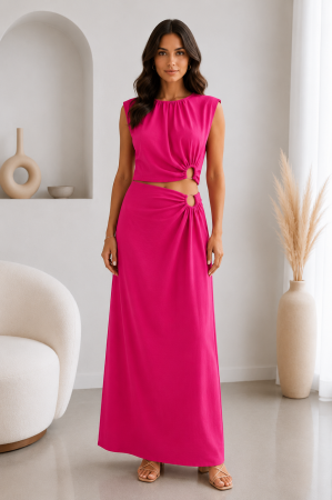 Compleuri elegante - Compleu dama din viscoza cu bluza drapata si fusta maxi