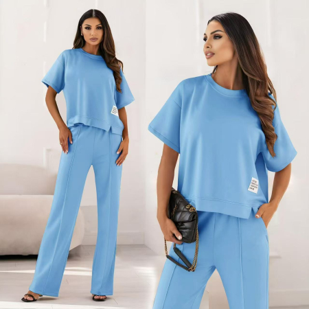 Compleuri Dama - Compleu dama doua piese cu bluza lejera si pantaloni largi, set casual elegant