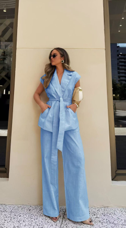 Imbracaminte Dama - Compleu dama elegant din doua piese cu vesta tip sacou si pantaloni largi