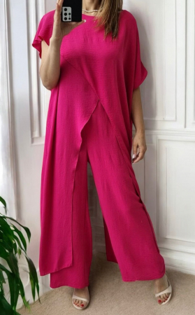 Compleu dama elegant suprapus, cu pantaloni largi si bluza asimetrica – rosu sau fucsia [1]