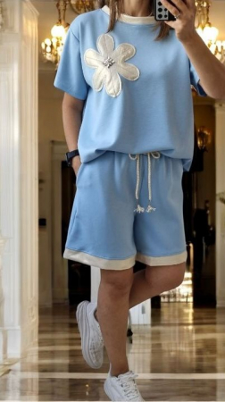 Imbracaminte Dama - Compleu dama oversized cu imprimeu floare, set lejer cu pantaloni scurti si tricou, marime universala S-XL