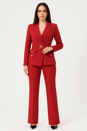 Compleuri elegante - Compleu dama rosu elegant din stofa vascoza cu elastan, marimi 36-42