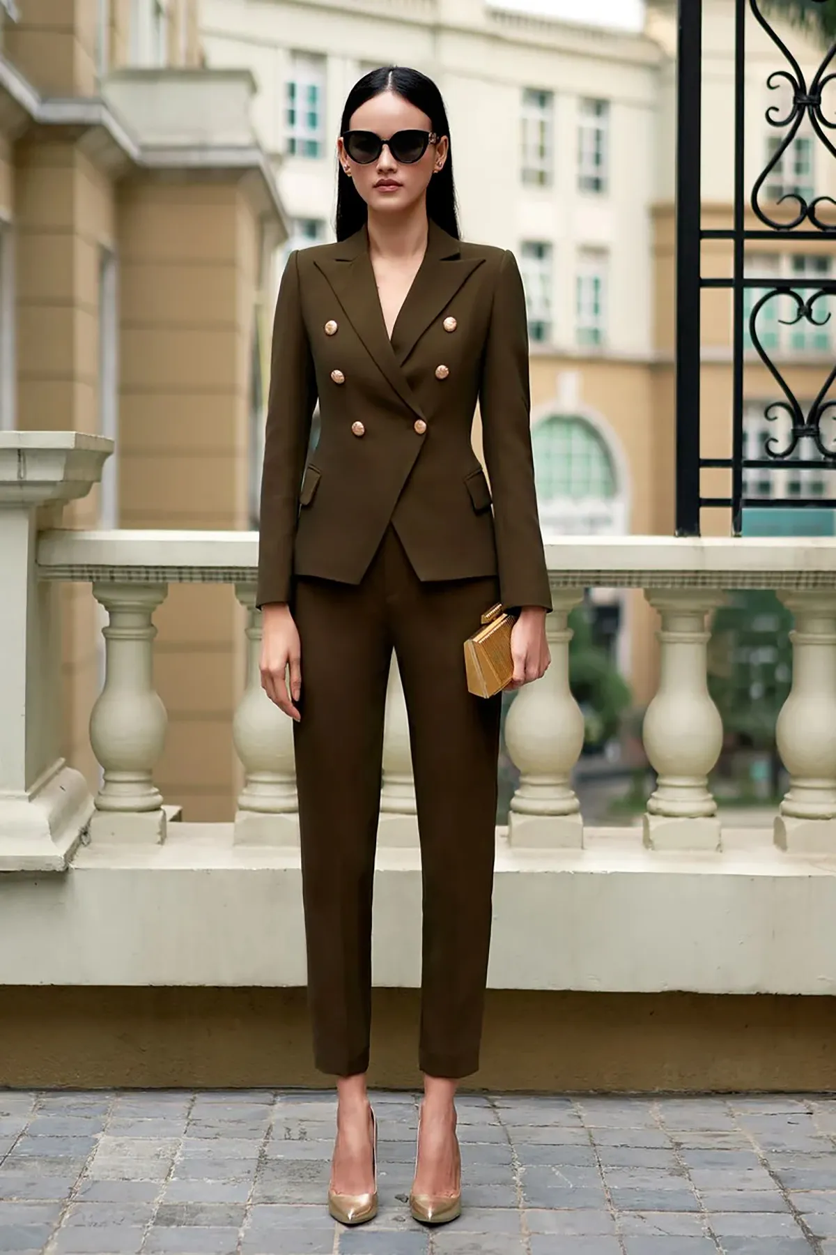 Compleuri Dama - Compleu dama sacou si pantaloni office - Beatrice - Nasturi Aurii