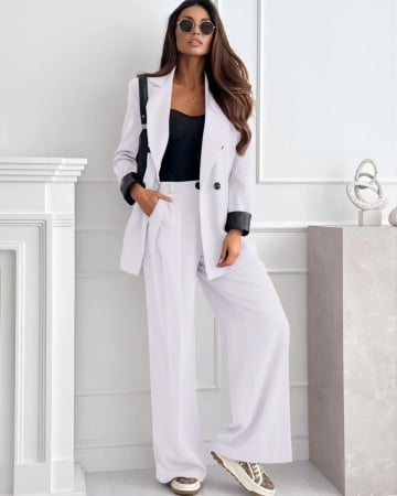 Compleuri casual - Compleu Dama Set 2 Piese Sacou si Pantalon Wide - HEB