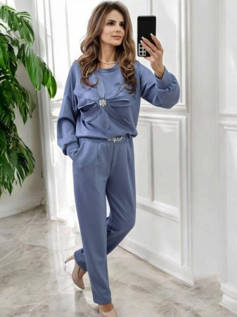 Compleuri Dama - Compleu Dama Set 2 Piese Hanorac si Pantalon cu Aplicatii Strasuri - HEB