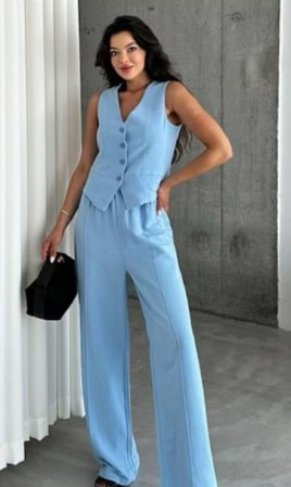 Compleuri Dama - Compleu Dama Set 2 Piese Vesta cu rever si Pantalon Wide - CHD1