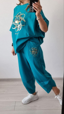 Compleuri casual - Compleu dama trening sport pantaloni si bluza - PREMIUM COTTON - Imprimeu auriu