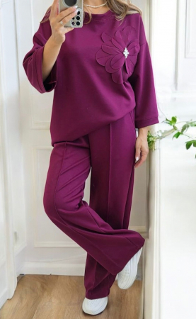 Compleu dama vascoza cu floare 3D si pantaloni largi – marime universala 2 [2]