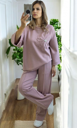 Compleuri Dama - Compleu dama vascoza cu floare 3D si pantaloni largi – marime universala 2