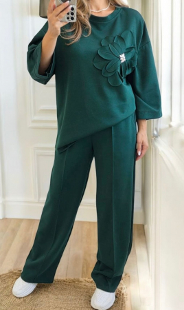 Compleuri Dama - Compleu dama vascoza cu floare 3D si pantaloni largi – marime universala 2