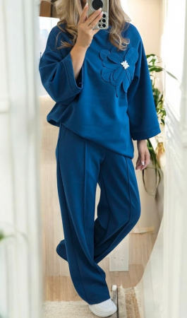 New Entry - Compleu dama vascoza cu floare 3D si pantaloni largi – marime universala 2