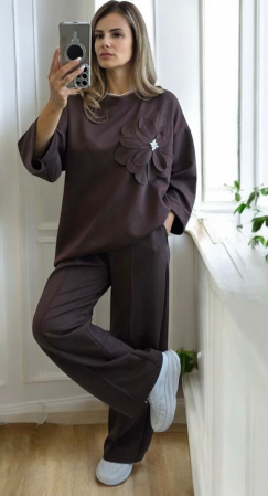 Compleuri Dama - Compleu dama vascoza cu floare 3D si pantaloni largi – marime universala 2