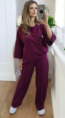 Compleuri Dama - Compleu dama vascoza cu floare 3D si pantaloni largi – marime universala 2