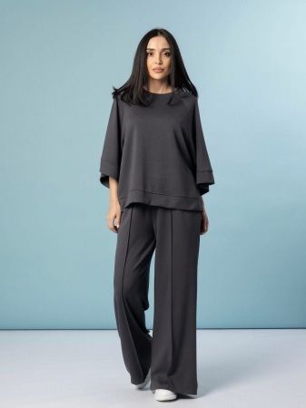 Imbracaminte Dama - Compleu sport lejer dama cu pantaloni evazati si bluza oversize COMFY – marime universala