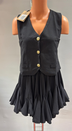 Compleu vesta si pantalon tip fusta cu volanase din IN PREMIUM, revere largi si nasturi aurii – marime universala S-M [4]