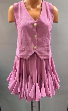 Compleu vesta si pantalon tip fusta cu volanase din IN PREMIUM, revere largi si nasturi aurii – marime universala S-M [3]