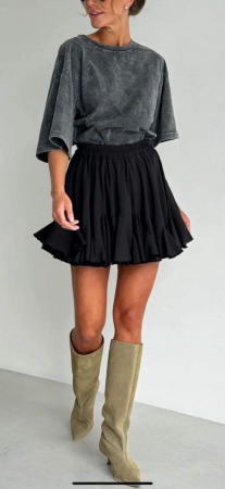 Fuste Dama - Fusta baby doll cu volane, croi in A, talie elastica, mai multe culori, stil romantic casual