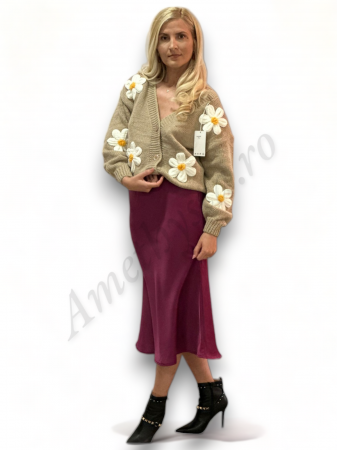 Fusta dama saten evazata fucsia model Serena - Amethysta.ro [1]
