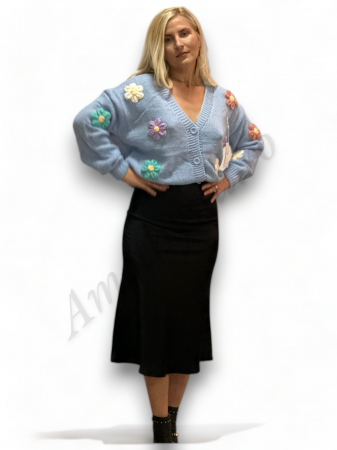Fusta dama saten evazata negru model Serena - Amethysta.ro [1]