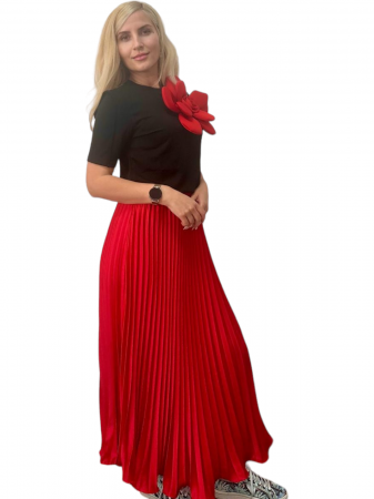 Fusta plisata midi din sifon - Sarah - rosu [2]