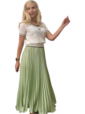 Fusta plisata midi din sifon - Sarah - olive [4]