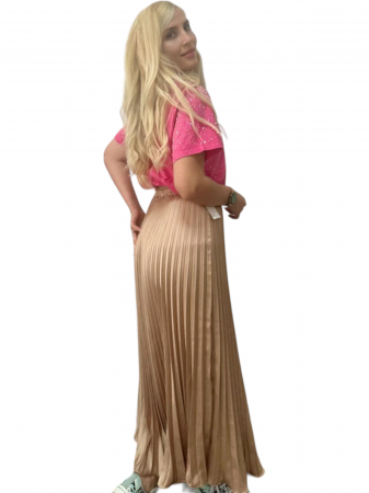 Fusta plisata midi din sifon - Sarah - nude [2]