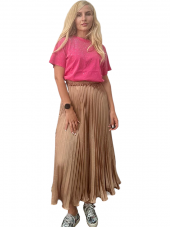 Fusta plisata midi din sifon - Sarah - nude [5]