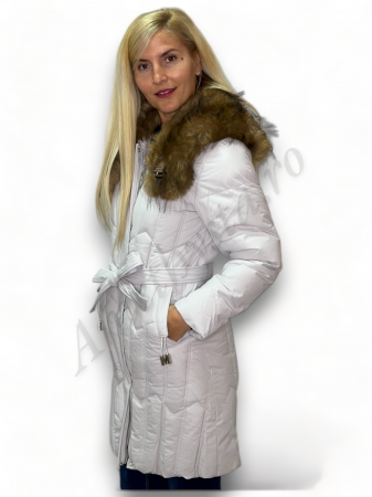 Geaca Dama Cambrata cu Guler de Blana - Sandra - Grej - Amethysta.ro [9]