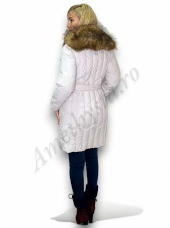 Geaca Dama Cambrata cu Guler de Blana - Sandra - Grej - Amethysta.ro [1]