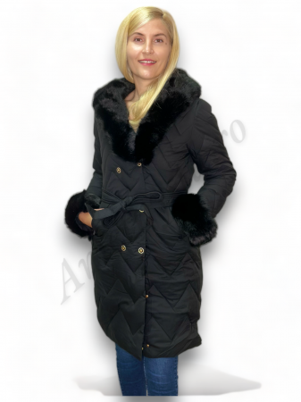 Geaca Dama cu Guler de Blana si Nasturi Aurii - Sarah - Negru - Amethysta.ro [7]