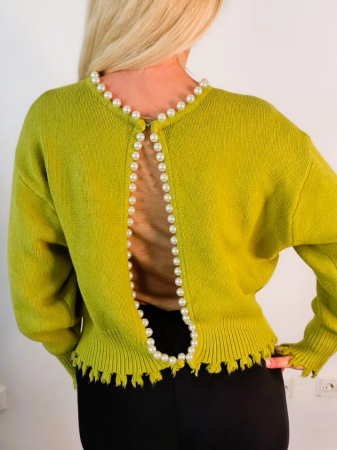 Pulover Dama Cardigan cu Decupaj pe Spate si Perle [1]