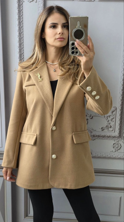 Imbracaminte Dama - Palton elegant dama cu brosa detasabila, stofa striata, marime universala S-XL