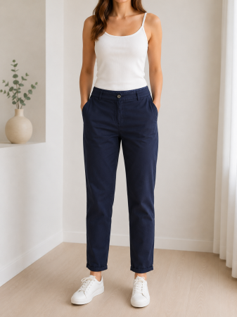 Pantaloni Dama - Pantaloni bleumarin din bumbac, croi drept si stil casual