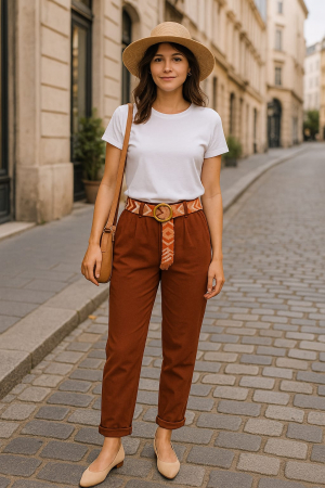 Pantaloni dama casual cu curea etnica si talie elastica [8]