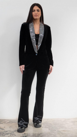 Compleuri Dama - Compleu Dama Catifea 2 Piese Sacou si Pantaloni cu Strasuri