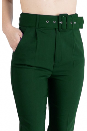 Pantaloni dama cu dunga si curea asortata - Sammy - verde inchis [1]