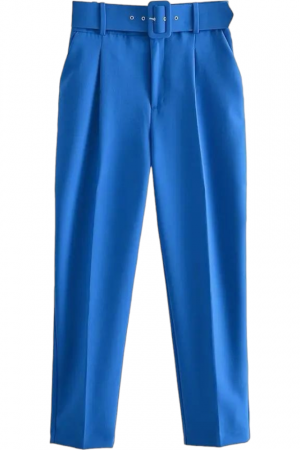 Pantaloni dama cu dunga si curea asortata - Sammy - albastru electric [1]