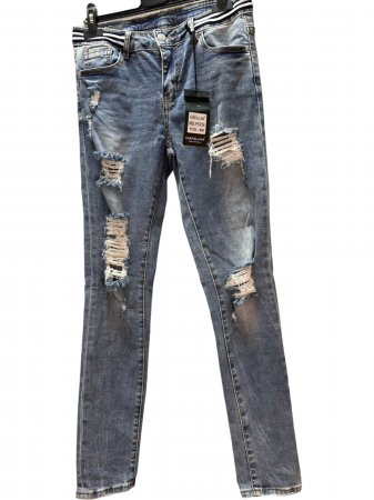 Pantaloni dama denim taieturi si ornament talie - Farfallina [5]