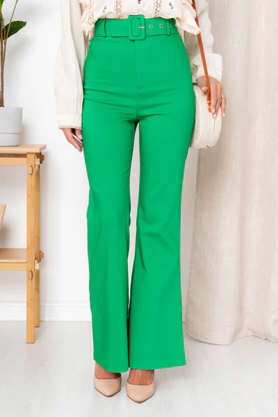Pantaloni Lungi - Pantaloni dama evazati cu Curea in Talie - Karol