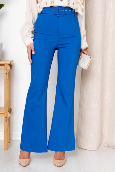 Pantaloni Lungi - Pantaloni dama evazati cu Curea in Talie - Karol