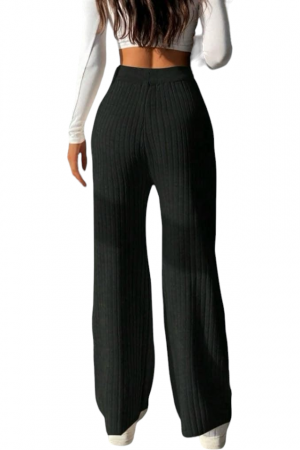 Pantaloni dama tricot striat - Luana - negru [1]