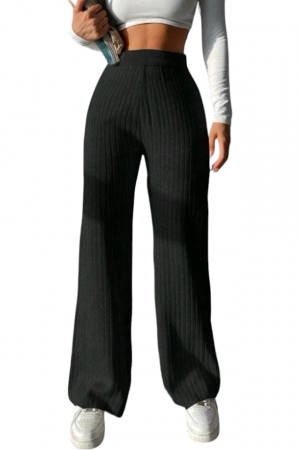Pantaloni Lungi - Pantaloni dama tricot striat - Luana - negru