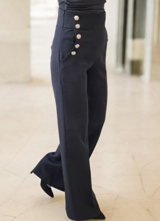 Pantaloni eleganti dama cu nasturi decorativi, croi evazat [2]