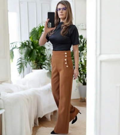 Pantaloni eleganti dama cu nasturi decorativi, croi evazat [5]