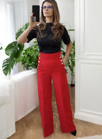 New Entry - Pantaloni eleganti dama cu nasturi decorativi, croi evazat
