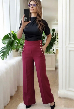 Pantaloni eleganti dama cu nasturi decorativi, croi evazat [8]
