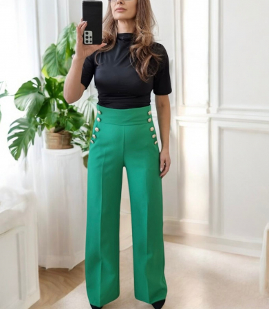 Pantaloni eleganti dama cu nasturi decorativi, croi evazat [9]